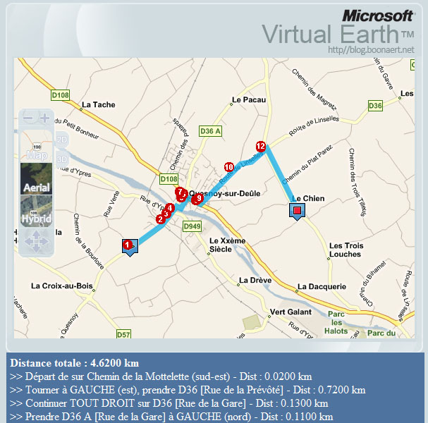 MapPoint Virtual Earth Feuille de route